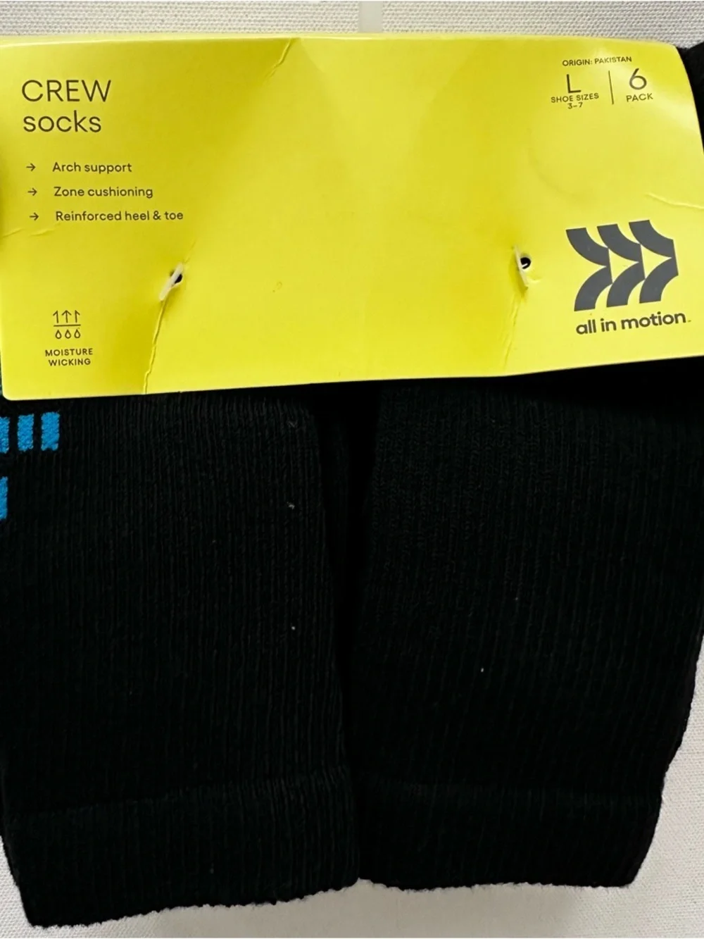 All In Motion Boys 6 pack Crew Socks Size L